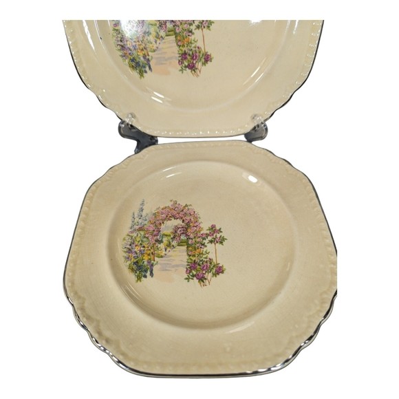 VTG 2 Salem Heirloom Desert Bread Plates Platinum Gold Made in America Floral - Picture 2 of 8